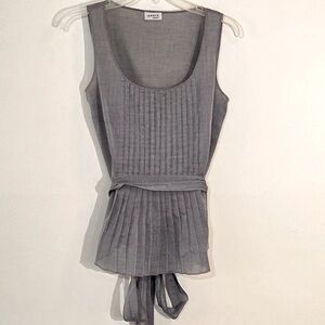 Akris Punto Smocked Tie Top, crisp lightweight cotton Gray 10